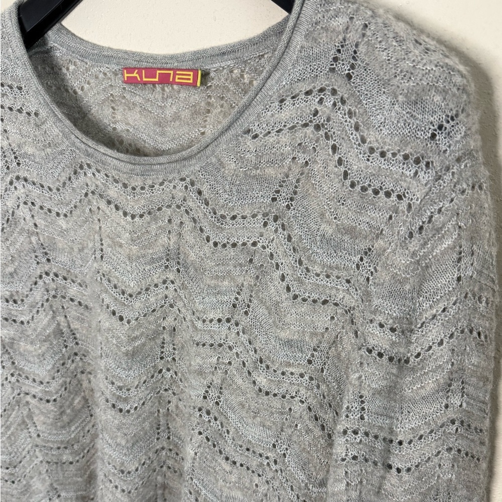 Kuna Baby Alpaca Silk Sweater Gray Pointelle Knit Peru Luxury M - Picture 2 of 9